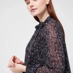 Molly Bracken Robe En Voile Imprimé Et Plissé - Noir -Promos Sublisca Magasin 001004671 001 V4 T4