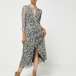 SEE U SOON Robe Portefeuille En Voile Imprimé - Vert -Promos Sublisca Magasin 001004672 001 V3 T4