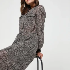 Ikks Robe En Voile Imprimé Léopard - Noir -Promos Sublisca Magasin 001005714 001 V3 T4