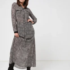 Ikks Robe En Voile Imprimé Léopard - Noir -Promos Sublisca Magasin 001005714 001 V4 T4