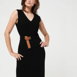 Comma Robe En Maille Micro Côtelée - Noir