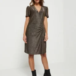 LA PETITE ETOILE Robe En Maille Lurex, Inspiration Portefeuille - Jaune -Promos Sublisca Magasin 001006001 001 V3 T4