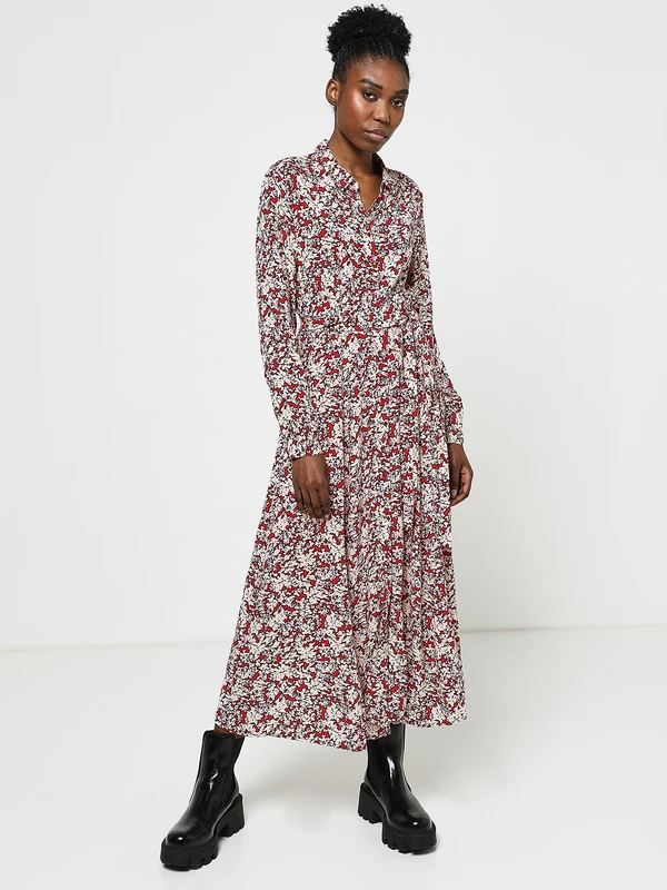 S.Oliver Robe Chemisier En Viscose Imprimée - Rouge 1 S.Oliver Robe Chemisier En Viscose Imprimée - Rouge