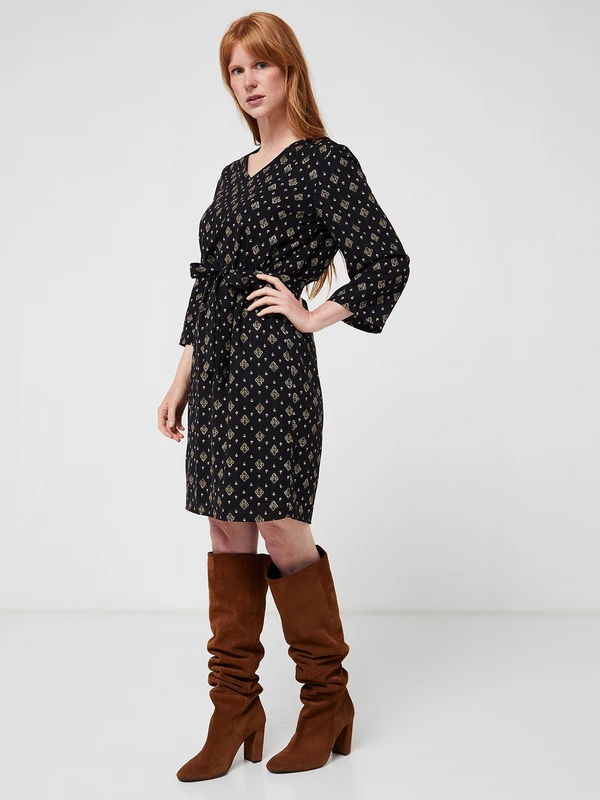 Robe Housse Mini Motif Cachemire - Noir 3 Robe Housse Mini Motif Cachemire - Noir – Image 3