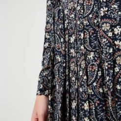 Robe Imprimée Jupe Plissée - Bleu Marine -Promos Sublisca Magasin 001006074 001 V3 T4