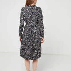 Robe Imprimée Jupe Plissée - Bleu Marine -Promos Sublisca Magasin 001006074 001 V4 T4