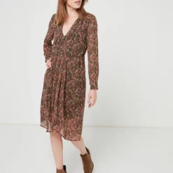 SEE U SOON Robe Cache-cœur En Voile Imprimé - Noir