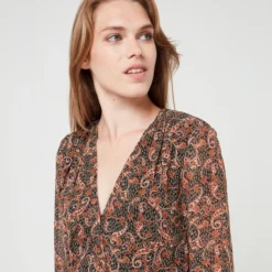 SEE U SOON Robe Cache-cœur En Voile Imprimé - Noir -Promos Sublisca Magasin 001006080 001 V4 T4