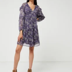 Ikks Robe Babydoll En Voile Imprimé Fleurs - Violet -Promos Sublisca Magasin 001006081 001 V3 T4