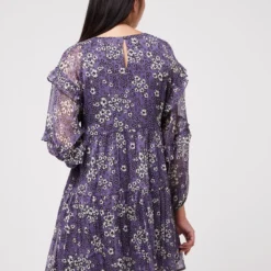 Ikks Robe Babydoll En Voile Imprimé Fleurs - Violet -Promos Sublisca Magasin 001006081 001 V4 T4