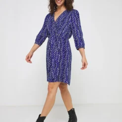 ONE STEP Robe Cache-cœur Imprimé Animalier - Bleu -Promos Sublisca Magasin 001006173 001 V3 T4