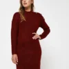 Robe Pull, Col Montant - Rouge Bordeaux