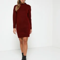 Robe Pull, Col Montant - Rouge Bordeaux -Promos Sublisca Magasin 001008351 001 V3 T4