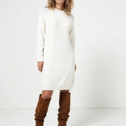 Robe Pull En Maille Côtelée - Ecru -Promos Sublisca Magasin 001008573 001 V3 T4