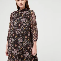 Ikks Robe En Voile Imprimé Fleurs Cachemire - Noir