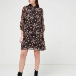 Ikks Robe En Voile Imprimé Fleurs Cachemire - Noir -Promos Sublisca Magasin 001009729 001 V3 T4