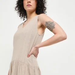 Robe En Lin Façon Babydoll - Beige -Promos Sublisca Magasin 001009749 001 V2 T4