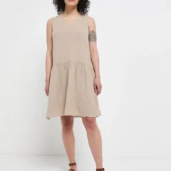 Robe En Lin Façon Babydoll - Beige -Promos Sublisca Magasin 001009749 001 V3 T4