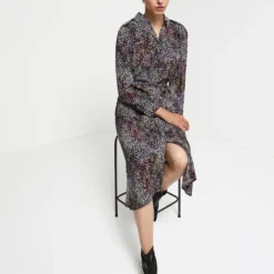 Robe Boutonnée Avec Ceinture À Nouer - Noir -Promos Sublisca Magasin 001009751 001 V3 T4