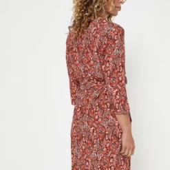 Robe Ceinturée, Col Tunisien - Rouge -Promos Sublisca Magasin 001009763 001 V2 T4