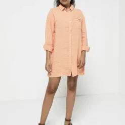 Robe Chemise En Lin - Rose Saumon -Promos Sublisca Magasin 001009767 001 V3 T4