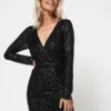 Molly Bracken Robe Cache-cœur À Sequins - Noir