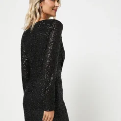 Molly Bracken Robe Cache-cœur À Sequins - Noir -Promos Sublisca Magasin 001009773 001 V2 T4