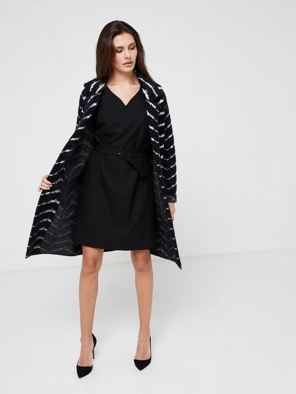 Robe Droite Avec Ceinture - Noir 3 Robe Droite Avec Ceinture - Noir – Image 3