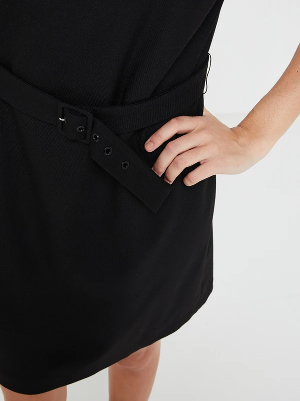 Robe Droite Avec Ceinture - Noir 4 Robe Droite Avec Ceinture - Noir – Image 4