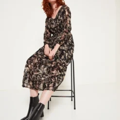 Robe En Voile Floqué Velours - Noir -Promos Sublisca Magasin 001009787 001 V4 T4