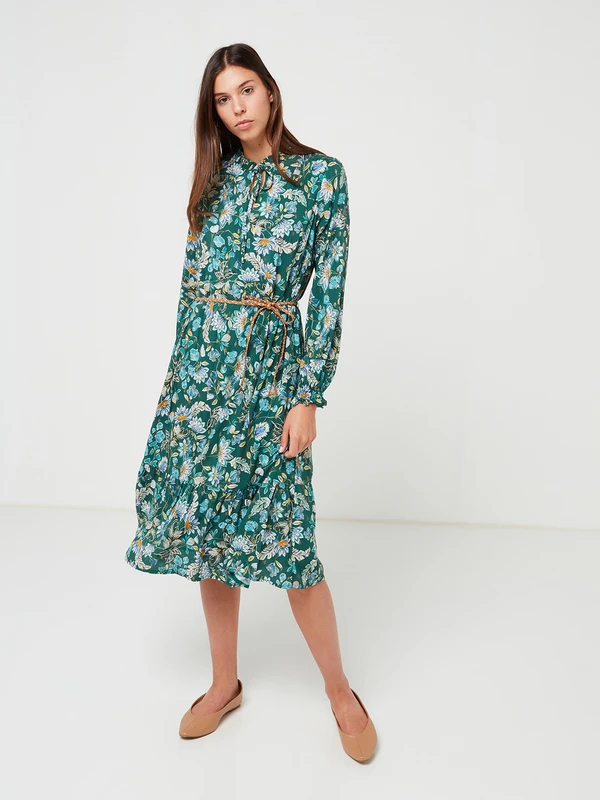 Robe Fluide Imprimée Fleurs - Vert 1 Robe Fluide Imprimée Fleurs - Vert