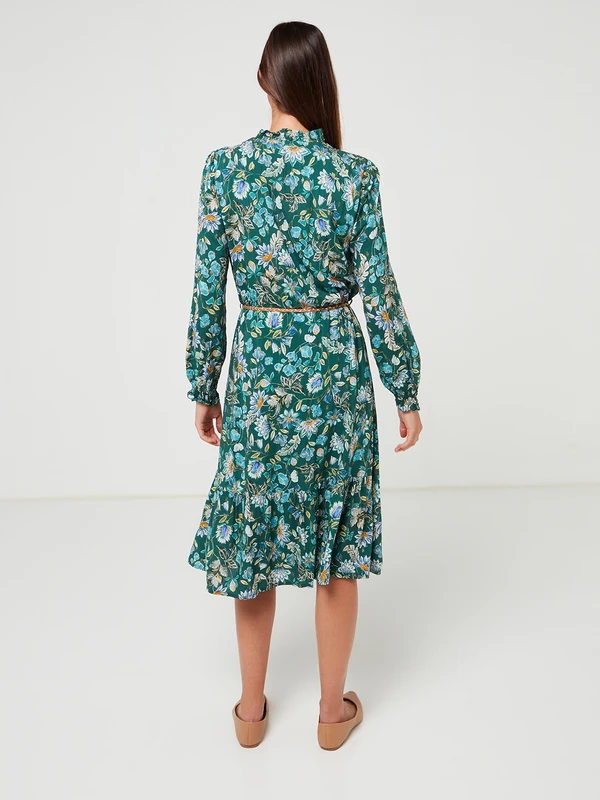 Robe Fluide Imprimée Fleurs - Vert 2 Robe Fluide Imprimée Fleurs - Vert – Image 2