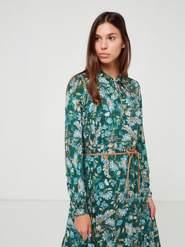 Robe Fluide Imprimée Fleurs - Vert 3 Robe Fluide Imprimée Fleurs - Vert – Image 3