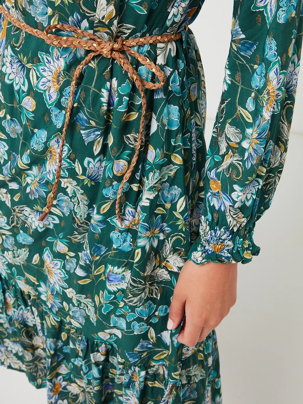 Robe Fluide Imprimée Fleurs - Vert 4 Robe Fluide Imprimée Fleurs - Vert – Image 4