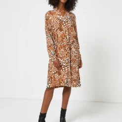 Robe Fluide Imprimée - Marron -Promos Sublisca Magasin 001009820 001 V3 T4