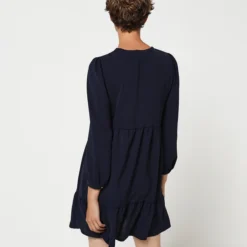 Robe Manches Longues En Voile De Crêpe Volantée - Bleu Marine 5 Robe Manches Longues En Voile De Crêpe Volantée - Bleu Marine -Promos Sublisca Magasin 001009821 001 V2 T4