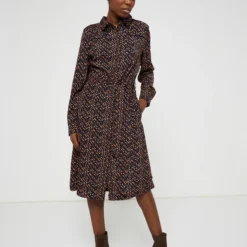 Freeman T. Porter Robe Chemisier Fluide Imprimée - Bleu -Promos Sublisca Magasin 001009827 001 V3 T4