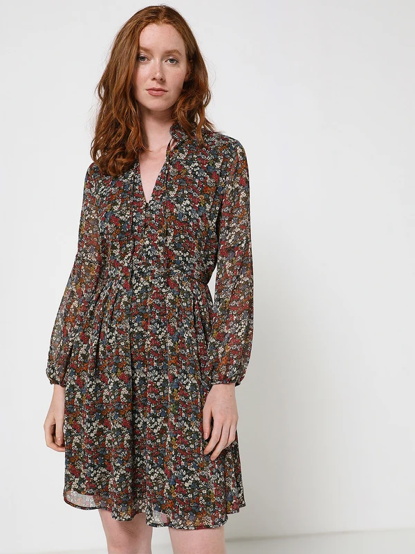 Robe En Voile Fleuri - Noir 1 Robe En Voile Fleuri - Noir