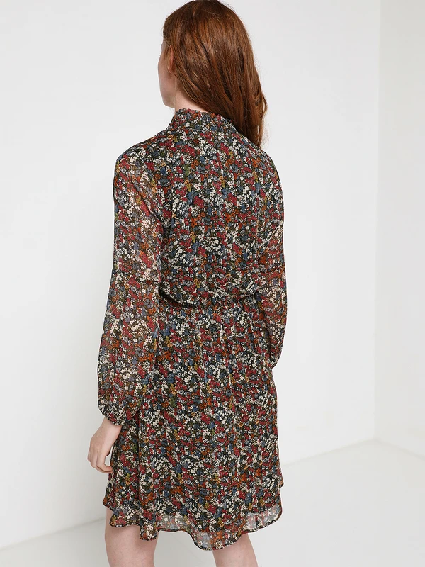 Robe En Voile Fleuri - Noir 2 Robe En Voile Fleuri - Noir – Image 2