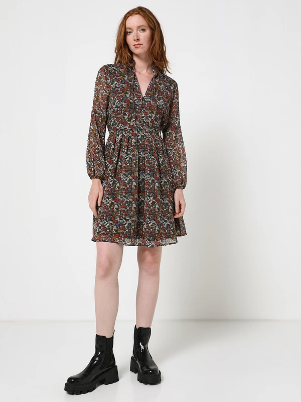 Robe En Voile Fleuri - Noir 3 Robe En Voile Fleuri - Noir – Image 3