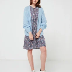 Robe Babydoll Imprimée Fleurs - Bleu Marine -Promos Sublisca Magasin 001009847 001 V3 T4