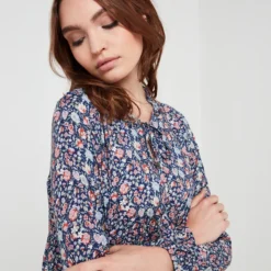 Robe Babydoll Imprimée Fleurs - Bleu Marine -Promos Sublisca Magasin 001009847 001 V4 T4