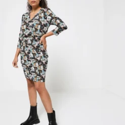 Ikks Robe Cache-cœur En Jersey Fleuri - Noir -Promos Sublisca Magasin 001009854 001 V3 T4