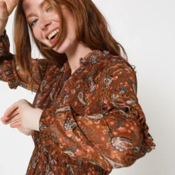 Robe Longue Blousante À Imprimé Cachemire - Marron -Promos Sublisca Magasin 001009861 001 V4 T4