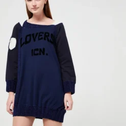 Robe Bimatière Détails Fausse Fourrure - Bleu Marine