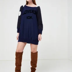 Robe Bimatière Détails Fausse Fourrure - Bleu Marine -Promos Sublisca Magasin 001009862 001 V3 T4