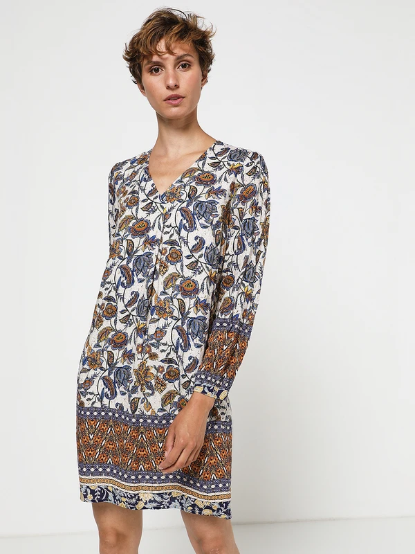 Robe Tunique À Imprimé Et Tâches Effet Métallisé - Beige 1 Robe Tunique À Imprimé Et Tâches Effet Métallisé - Beige