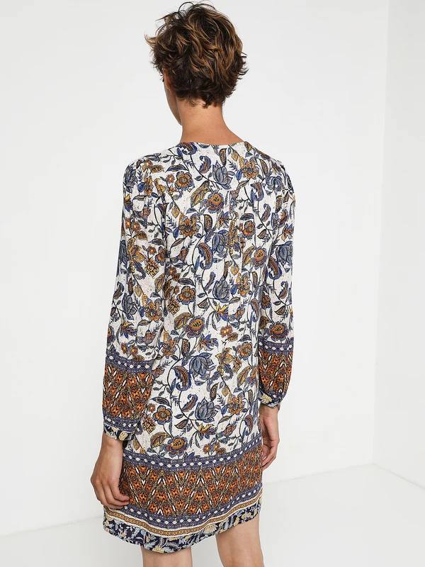 Robe Tunique À Imprimé Et Tâches Effet Métallisé - Beige 2 Robe Tunique À Imprimé Et Tâches Effet Métallisé - Beige – Image 2