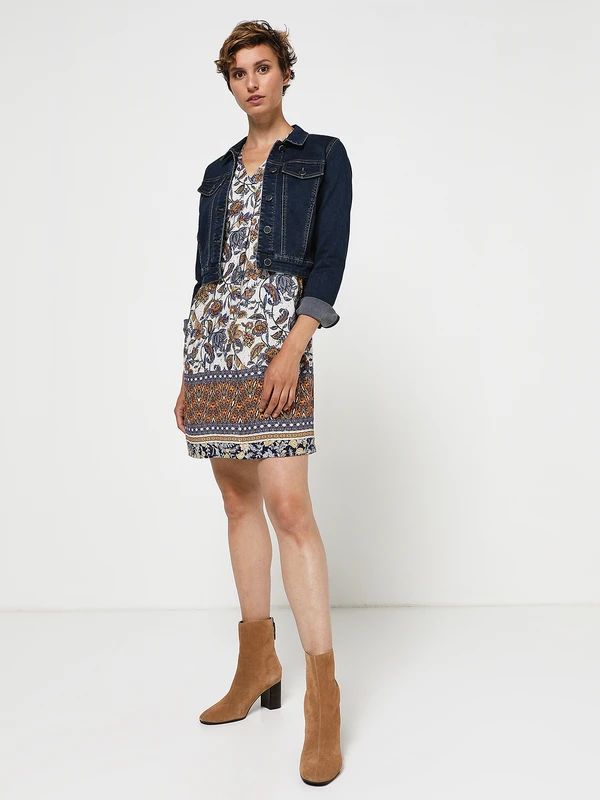 Robe Tunique À Imprimé Et Tâches Effet Métallisé - Beige 3 Robe Tunique À Imprimé Et Tâches Effet Métallisé - Beige – Image 3