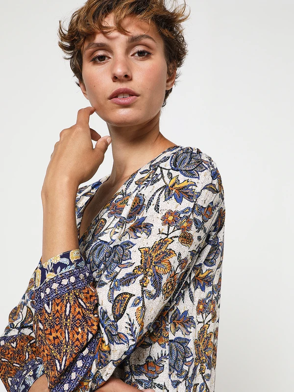 Robe Tunique À Imprimé Et Tâches Effet Métallisé - Beige 4 Robe Tunique À Imprimé Et Tâches Effet Métallisé - Beige – Image 4